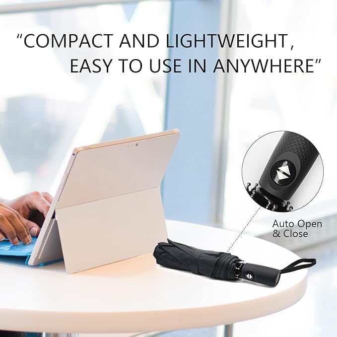 Image of Travel Umbrella Windproof Automatic Travel Umbrella, Umbrellas for Men & Women - Windproof, Reinforced Canopy, Ergonomic Handle, 3 Fold with Auto Open /Close