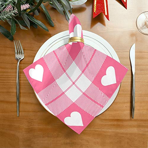 Vvfelixl Satin Napkins Valentine's Day Plaid Checkered Cloth Napkins Set Of 6 Dinner Napkin Silk Washable Peach-Skin Polyester Wedding Banquet Party Festival Restaurant 20X20 Inch #TOP2