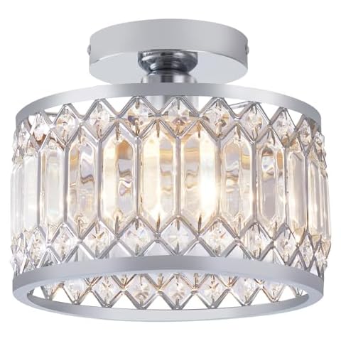 WimiSom Crystal Ceiling Light, Modern Semi Flush Mount Ceiling Lighting Fixture, Hand Woven Ceiling Light Fixtures Flush Mount for Hallway Bedroom Kitchen Entryway Living Room (Silver) Cover