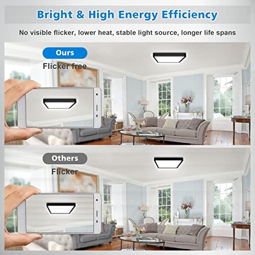 Defurhome LED Ceiling Light,18W 1500LM,100W Equivalent,5000K Daylight White,Waterproof IP54,Flush Mount, Square Modern Ceiling Light for Bathroom,Kitchen,Office,Hallway,Bedroom,22cm(Black)