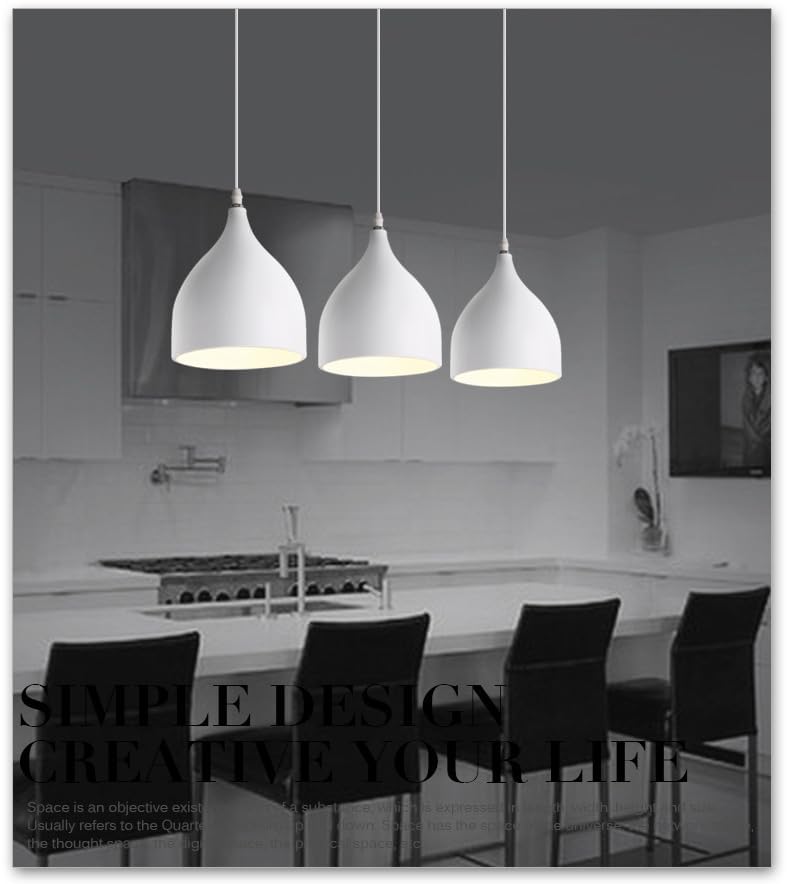 Image of GreyWings Modern Triple White Dome Pendant Hanging Light for Ceiling, Aluminium, Drop, Antique Decor, (Bulb is not Included) White, 3 Lamp Linear Set