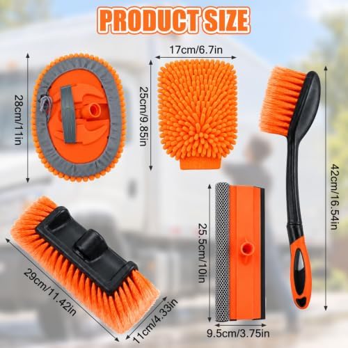 5pcs Car Wash Brush Heads Car Cleaning Replacement Head Kit with Soft Bristle Wash Brush, Microfiber Cleaning Mop, Window Squeegee, Wheel Brush, Mitt, Scratch-Free Car Wash Heads for RV, Truck — 사진 3
