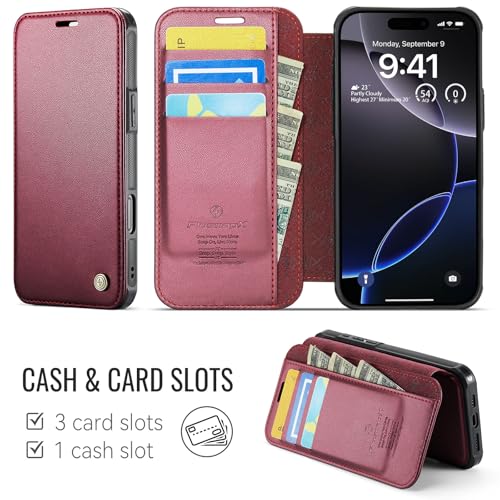 PlusnapX for iPhone 16 Pro Wallet Case Compatible with Magsafe, Wine Red by PlusnapX - Used condition - Image 2