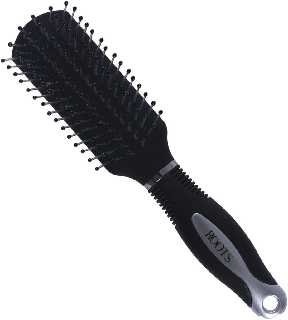 ROOTS Truglam Black Flat Hair Brush | Round Soft Tips | Prevent Scalp Scraping & Cuticle Damage | Provide Gental Massage | For All Hair Types | For Men & Women | Length - 6.8 Inch, Model No -9543s