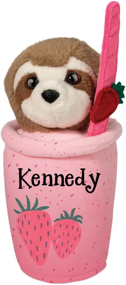 Douglas Slothberry Smoothie Macaroon - Strawberry Sloth Food Stuffed Animal - Plush Keepsake Gift with Custom Name