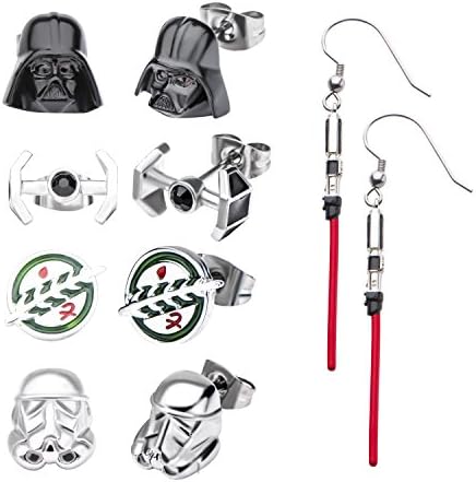 Star Wars Jewelry Unisex Adult Stainless Steel Dangle Charm Stud Earrings Set, Silver, One Size (SALES1SWMD)