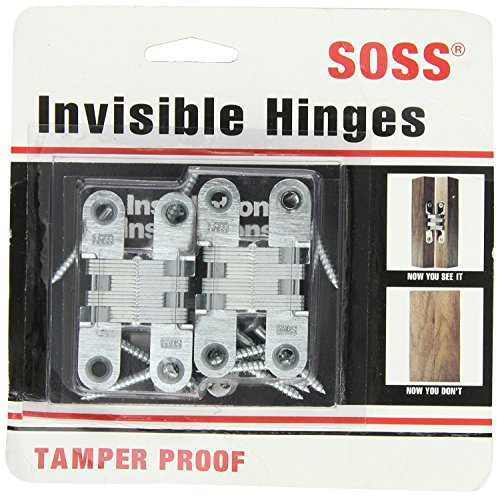 SOSS - 204CUS26D Mortise Mount Invisible Hinges with 4 Holes, Zinc, Satin Chrome Finish, 2-3/8