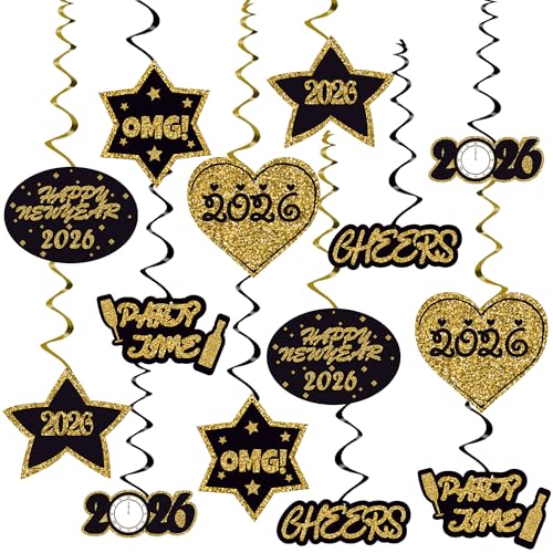 KatchOn, Happy New Year Hanging Swirls - Pack of 32, No DIY | New Years Eve Party Supplies 2026 | New Years Decorations 2026 | New Year Hanging Decorations | Nye Decorations 2026, Nye Party Supplies