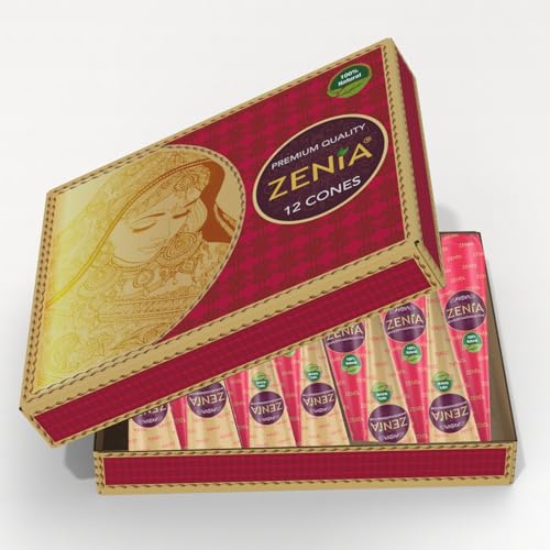 Zenia (Pack of 12) 100% Natural Henna Hair Color Paste Hair Dye Cones Dark Reddish-Brown Color 25g Each Cone