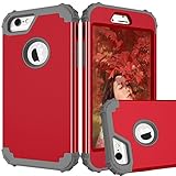 MAXCURY iPhone 6 Case, iPhone 6s Case, 3 in 1 Shockproof Slim Hybrid Hard PC Soft Silicone Rugged Rubber Bumper Full Body Protective Phone Case Cover for iPhone 6/6S (4.7 inch) (Red and Dark Grey)