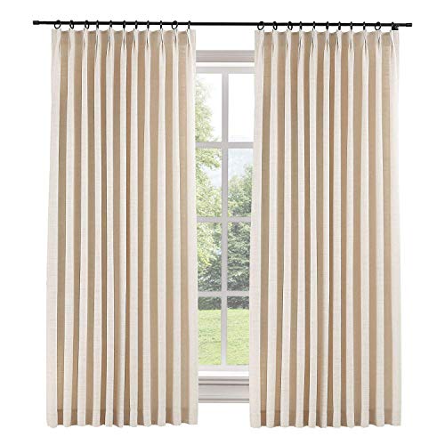 TWOPAGES 52 W x 84 L inch Pinch Pleat Darkening Drape Faux Linen Curtain with Blackout Lining Drapery Panel for Living Room Bedroom Meetingroom Club Theater Patio Door (1 Panel),Sand Beige