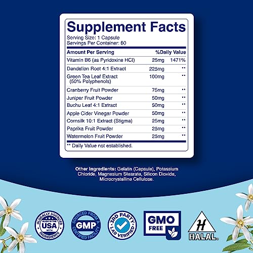 Diuretic Water Pills for Water Retention - Water Away Diuretic Pills for Bloating Relief for Women and Men - Green Tea Leaf Extract Cranberry Fruit Powder and Dandelion 4:1 Extract for Water Retention - Image 4