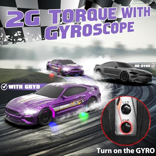Image of FEXXA 1 /43 Scale RC Drift Race Car Gyro 4WD Ready to Go Mini Remote Control Car High Speed Model (1:43 RC Drift Mustang-Purple)