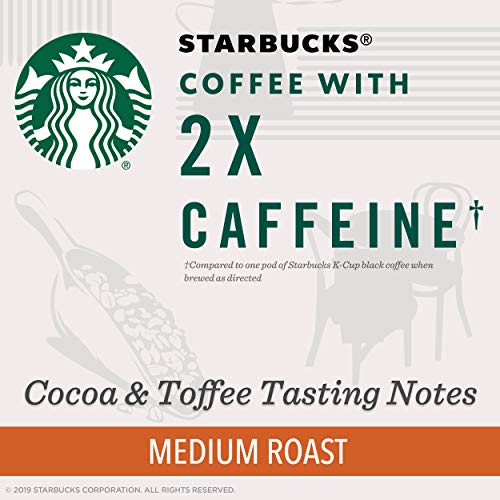 Image of Starbucks Medium Roast K-Cup Coffee Pods with 2X Caffeine, for Keurig Brewers, 4 boxes (48 pods total)