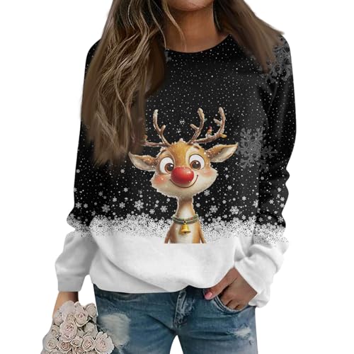 Image of HSUAYEUD Womens Christmas Jumpers and T Shirts Long Sleeve Christmas Jumpers Xmas Tree Snowman Printed Sweatshirt Crew Neck Pullover 5XL Grey