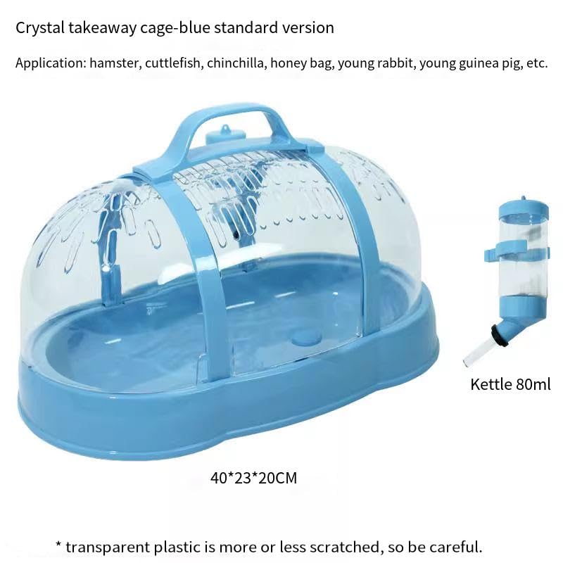 Hamsterkäfig für Haustiere, belüftet mit Wasserflasche, tragbar, geeignet für Meerschweinchen, Kleintiere, Zubehör, Hamster, Reisekäfig (Blau)