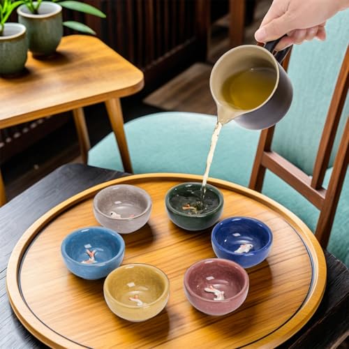 Foraineam 12 Pieces Ceramic Sake Tea Cups, Korean Soju Shot Glasses Sets, 1 oz / 30ml Tiny Sake Cup, Chinese Kungfu Style Teacups Drinkware Handcrafted Tea Accessories with Gift Box Packaging