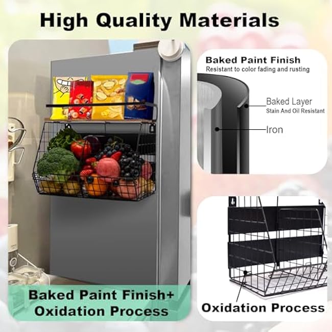 Magnetic Shelf for Fridge: Onion and Potato Storage Bins, Fruit Basket for Kitchen Counter, Magnetic Spice Rack for Refrigerator, Kitchen Counter, Renters, Homemaker