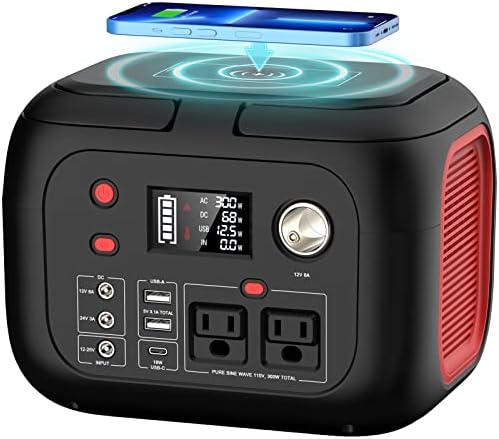 Portable Power Station With Wireless Charging 300W Portable Solar Generator 228Wh Portable Power Supply With LED Light Power Generator 9 Outputs Portable Charging Station for Outdoor Camping Emergency