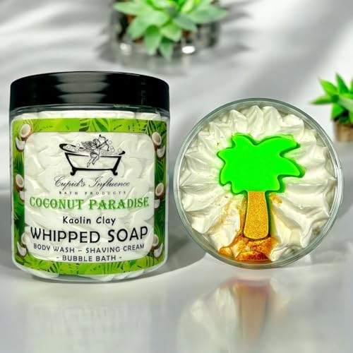 Coconut Paradise Whipped Soap | Luxurious Kaolin Clay Body Wash | Shower Fluff | Shaving Foam | Tropical Vibes Shower Cream | Bubble Bath | Stocking Fillers | Seasonal Gifts | Mother's Day Gifts