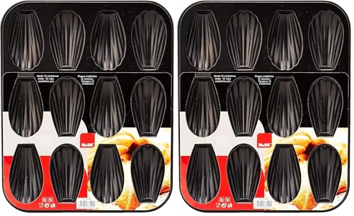 IBILI 820502 Plaque de 12 madeleines, Acier, Noir, 25,9 x 20,9 x 1,4 cm (Lot de 2)