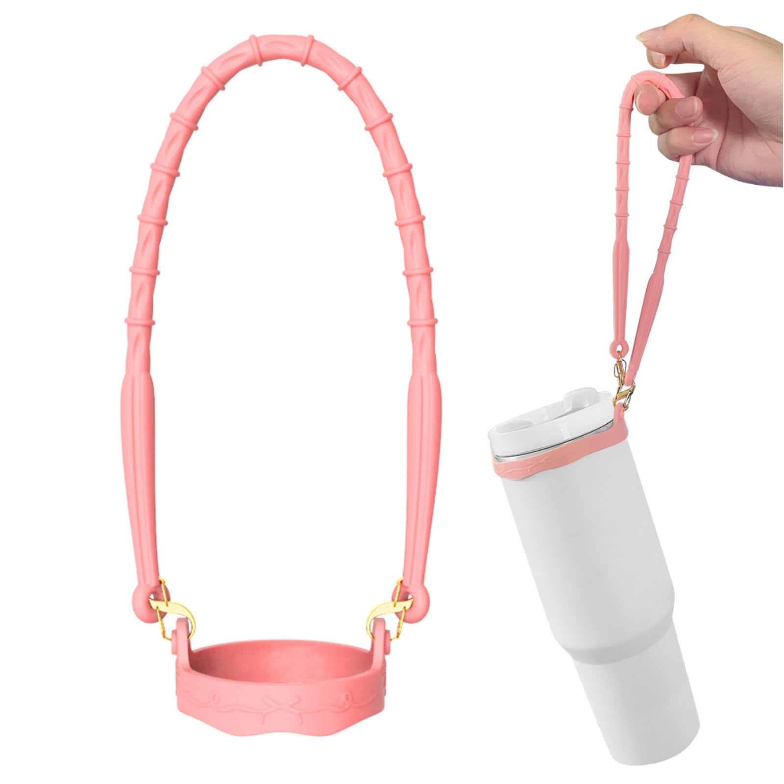 YANCAIYUNL Silicone Water Bottle Handle Strap - Hands-Free Carrier Lanyard Sling with Buckle, Universal Holder Accessory for Most 8-40oz Cups & Bottles (Pink)