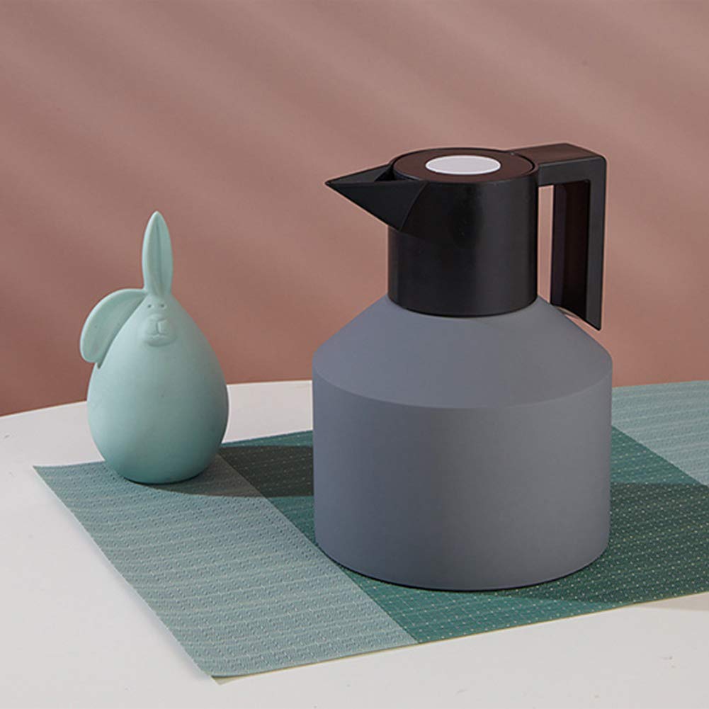 Thermoskanne Kaffeekanne Edelstahl 304, Vakuum Isolations, Geometrisches Design, Thermokaffee Karaffe Flasche, Rutschfester Boden Thermosflasche Zum Küche, Hotel, Büro (Grau,1.8L)