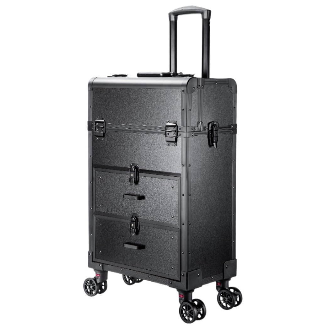 Hair Salon Trolley Makeup Case Rolling Beauty Salon Cosmetic Storage For Artist Hairdressing Box Travelling Trolley With 2 Drawers Organization(B)