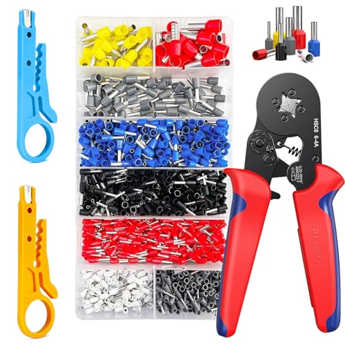 FZYCOM Crimpadora Alicates de Terminales con 1200pcs Terminales y 2pcs Mini Pelacables, Kits de Herramientas de Crimpado, Terminales de Cable 0,5-10mm² /AWG 22-7