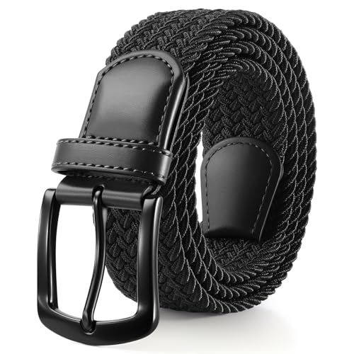 Image of SUOSDEY Men Stretch Braided Belt, Elastic Belt for Jeans Pants Casual Golf Belt 1 3 /8 inch