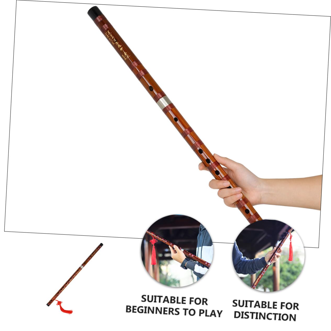 FRCOLOR Flauto di Bambù Tradizionale in Legno con Membrana Protettiva, Strumento per Principianti e Studi Professionali, dal Suono Melodioso, Superficie Liscia e Compatto per Praticare