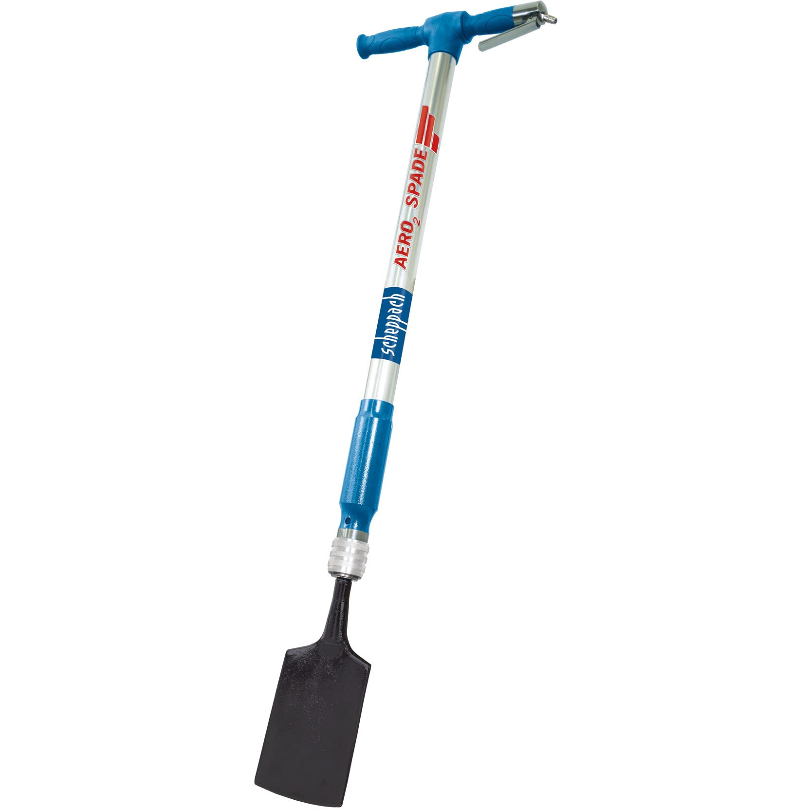 Scheppach Bêche pneumatique Aero²Spade | 27Joules | 6,3 Bar | Consommation d'air 280 L/Min | Poignée en Caoutchouc Anti-Vibrations | Lame de bêche forgée, Burins, Pointerolle et Grattoir Inclus