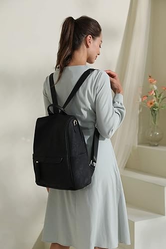 Miniatura 4 de Oyifan Mochila de cuero para mujer, bolsa convertible, mochila de viaje, Talla Mediana Vintage Negro, Mochilas de viaje