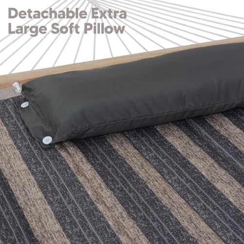 Image of SUNCREAT Hammock with Stand 2 Person Heavy Duty, Freestanding Hammock with Spreader Bar, Soft Pillow, Gray Stripes