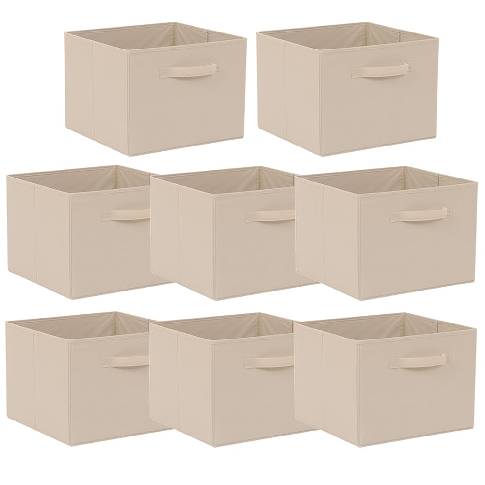 BonChoice Foldable Storage Cubes Boxes with Handle for Home Organization, Fabric Wardrobe Storage Box Organizer Basket Bins for Clothes Toys Towels, Collapsible&Durable (8, Beige, 33x38x33cm) — image 1