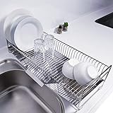 燕三条 ステンレス 水切りラック 日本製 スリム ロング 57cm 流れるトレー付き かご