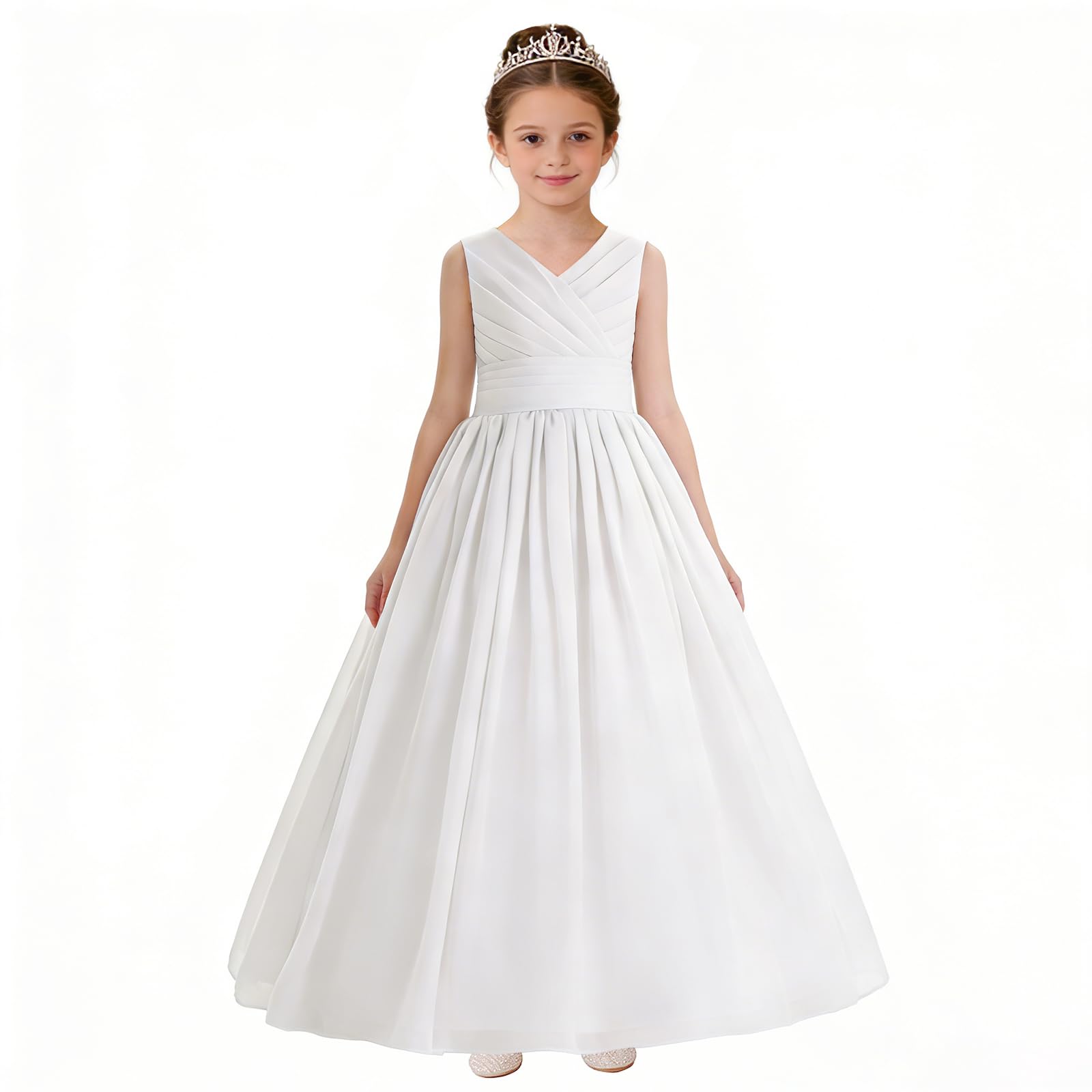 Vestido largo de gasa para niños, estilo bohemio, sin mangas, vintage, elegante, líneas A, vestidos de comunión, bodas, damas de honor, princesa, vestido de tul para niñas, 8-14 años.