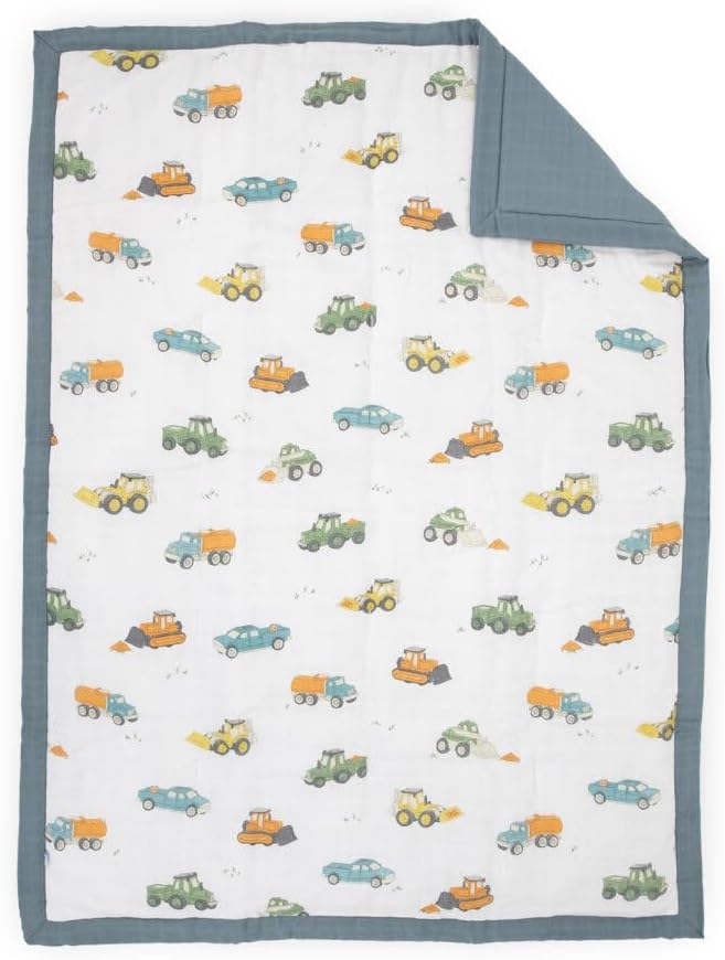 Little Unicorn Lofty Comforter Blanket | Super Soft & Breathable Muslin Fabric| Great for Play & Bedtime Blanket (Work Trucks)