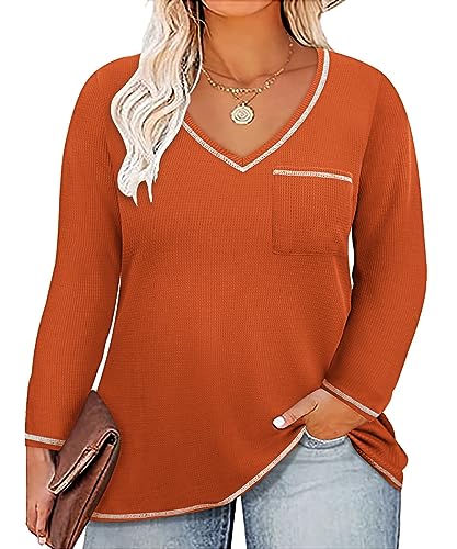 Image of CARCOS Plus Size Tops for Women Long Sleeve Raglan V Neck T Shirts Tunic Fall Blouse Xl-5Xl 14W -28W