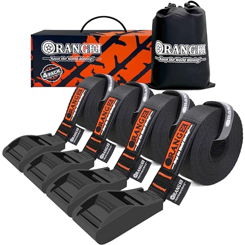ORANGEEÂ® 4 Pack 'No Scratch' Cam Buckle Tie Down Strap for Surfboards, Kayaks, SUP Paddleboards, Canoes, Snowboards - 15FT Long & Silicone Protective Cover On Buckle (1,100LB Break Strength Per Strap)