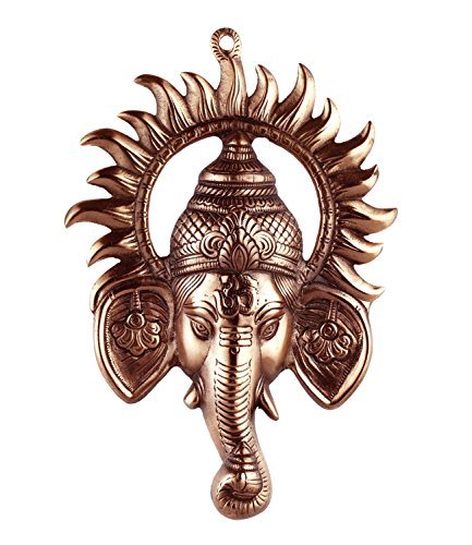 Advitiya Metal Ganesh Ji Face Encircled with Suraj Ji Wall Hanging (30cm x 20cm)