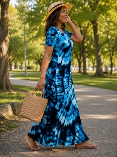 Image of SUZONANA Plus Size Maxi Dress for Curvy Women Summer Casual Sundress Short Sleeve Loose Vacation Dress