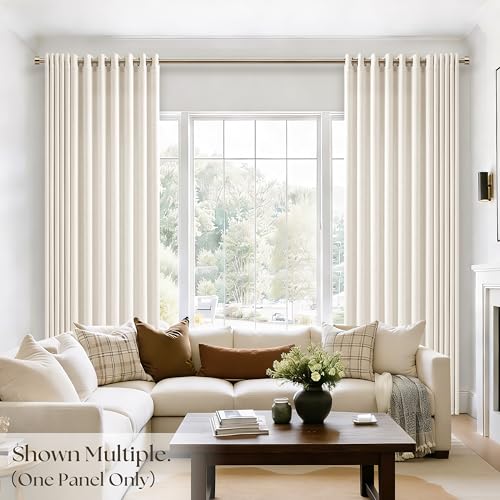 Image of 72 Inch Wide Extra Wide Natural Linen Curtains 90 Inch Length | Grommet, Drapes for Patio Sliding Glass Door, Ivory Cream, Light Filtering, Semi Sheer, Privacy , for Living Room, 1 Panel