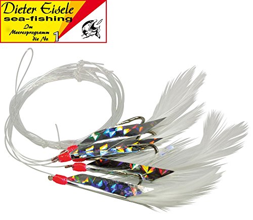 Dieter Eisele Makrelensystem 5 Haken 1/0 120cm 0,60mm- Meeresvorfach für Makrelen Vorfach zum Meeresangeln Vorfächer für Nordsee