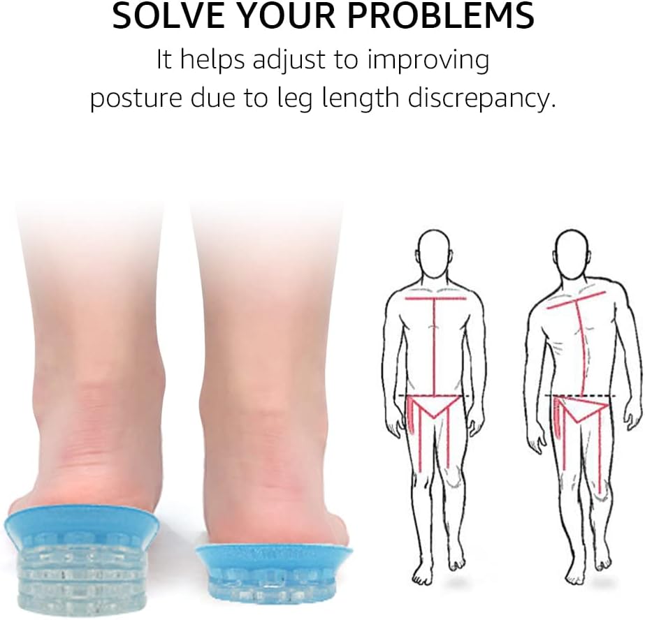 Dr Foot Dr. Adjustable 5-Layer Height Increase Insoles, Silicone Heel Cushion Inserts for Men and Women, Gel Heel Lift Inserts for Leg Length Discrepancy