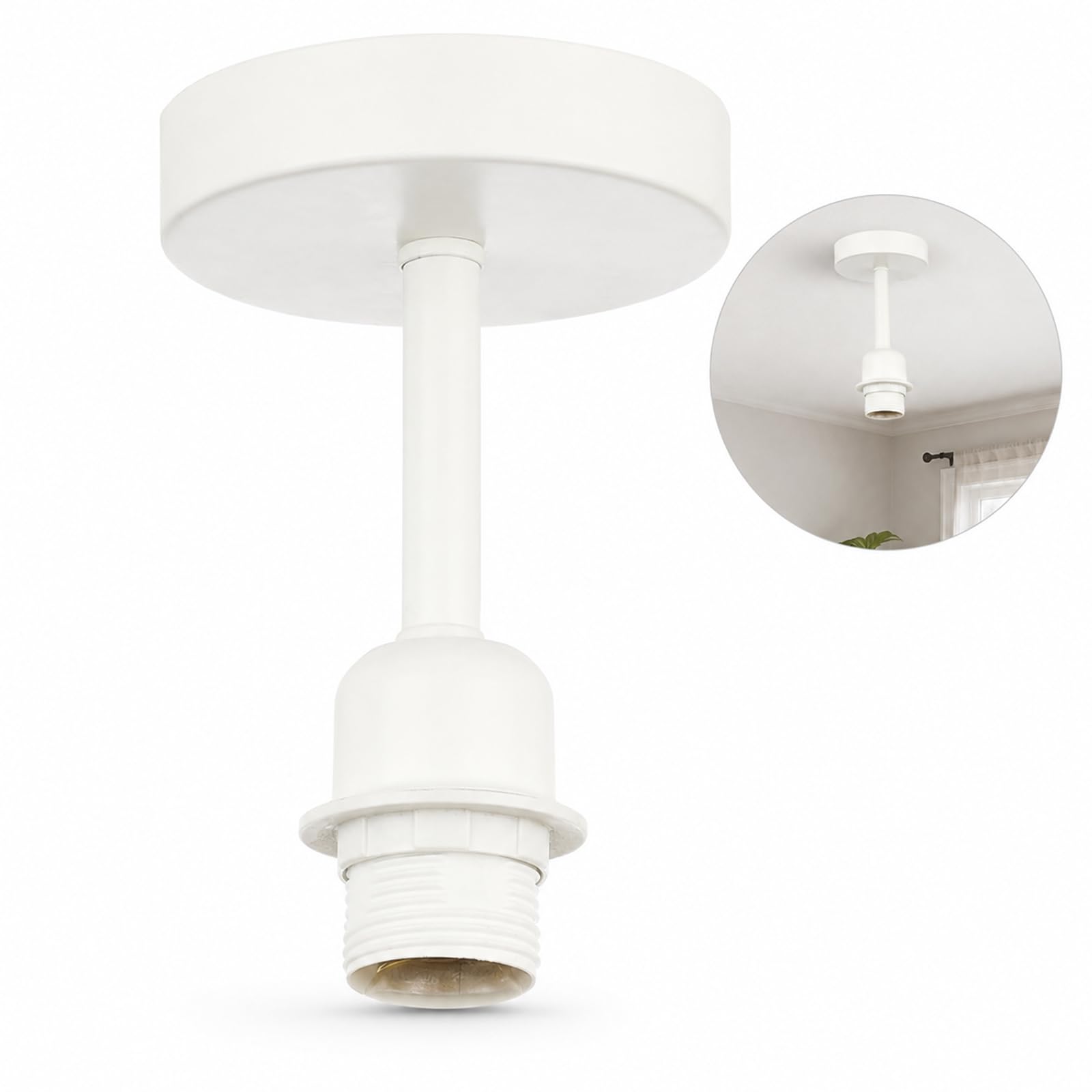 Joalpysm Ceiling Light Fitting with E27 Screw Bulb Holder Screw Bulb Holder with Ceiling Rose, Ideal for Lamp Shades, Pendant Lights, DIY Home Renovation & Vintage Decor (White)