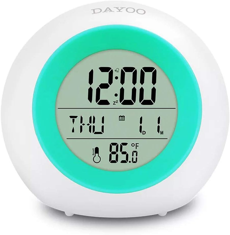 Kids Alarm Clock [2019 Version], DAYOO Student Wake Up Digital Clock for Kids, 7 Color Changing Night Light Clock for Boys Girls Bedroom, Children's Clock with Indoor Temperature, Touch Control Snooze