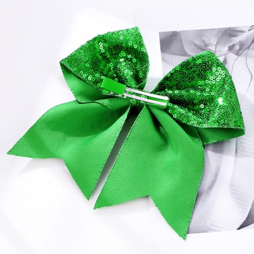 Lazo de 7 pulgadas verde Navidad con brillo para peinados de fiestas y eventos 5