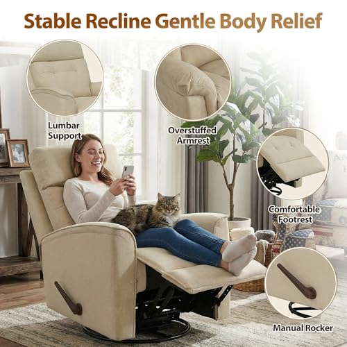 Sillón reclinable manual giratorio beige miniatura 5