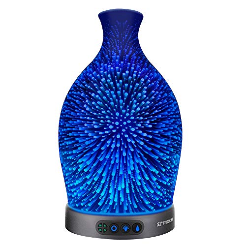 Sztrokia Essential Oil Diffuser, 3D Glass Aromatherapy Diffuser, 300ML Aroma Essential Oil Cool Mist Humidifier with 24 Color Changing, Metal-Case Base, Waterless Auto Shut-Off for Home, Office,Baby